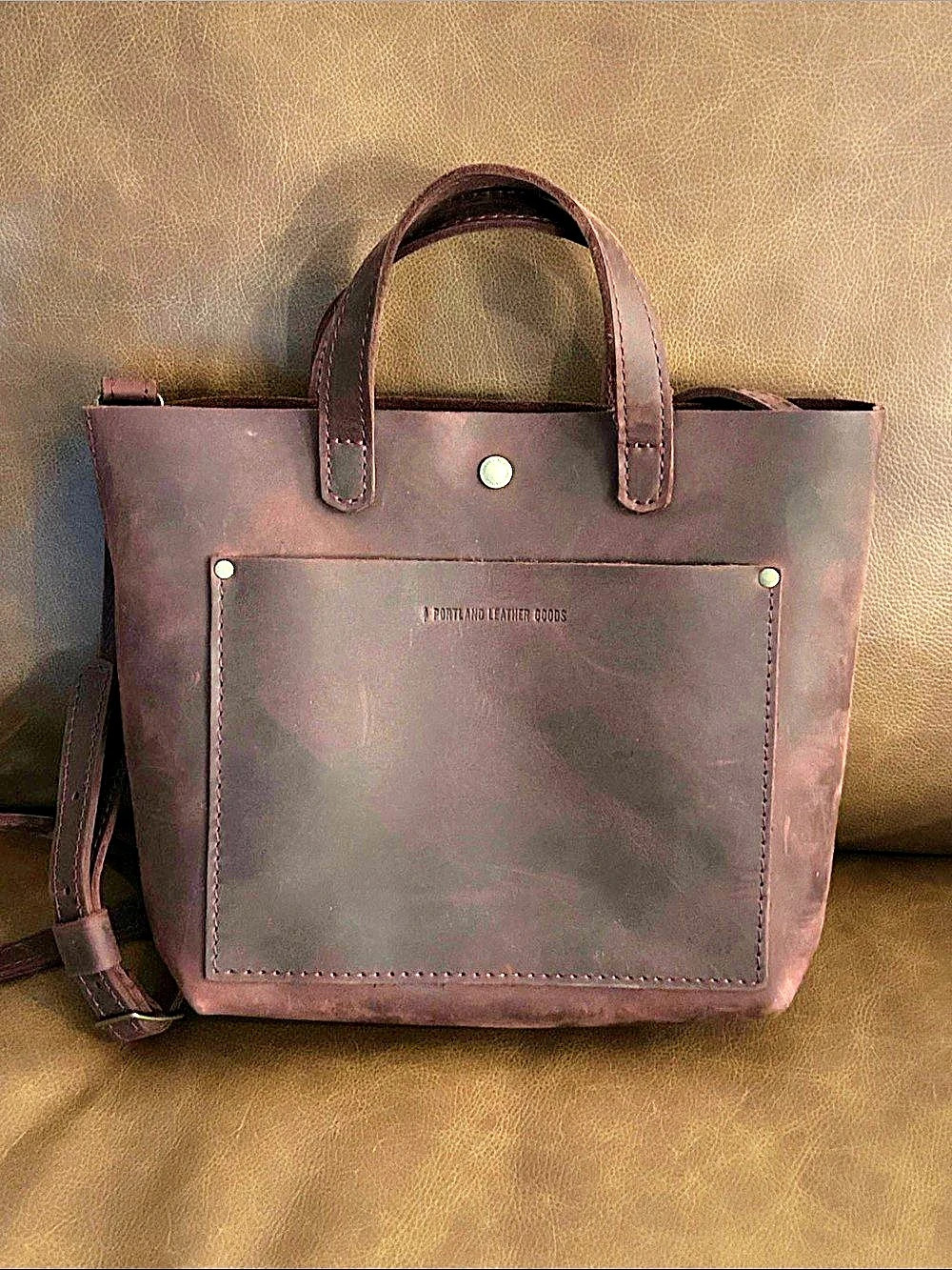 Portland Leather Goods Mini Crossbody Tote in Merlot